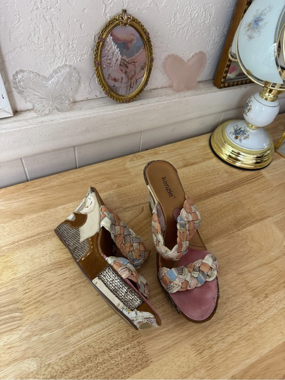 2000s Dreamy Whimsical Kenzie Patchwork Braided Platform Wedges Size 9 Y2K Fairy
